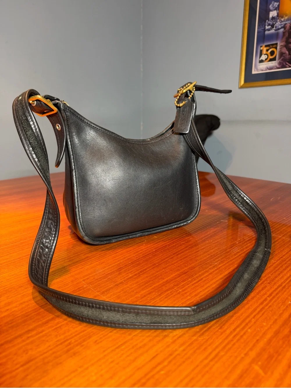 Vintage Coach Janice Legacy #9950 Black Leather Shoulder Bag with Brass Buckle